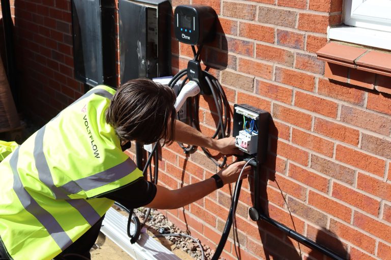 VoltFlow engineer installing EV charger at residential property in Liverpool